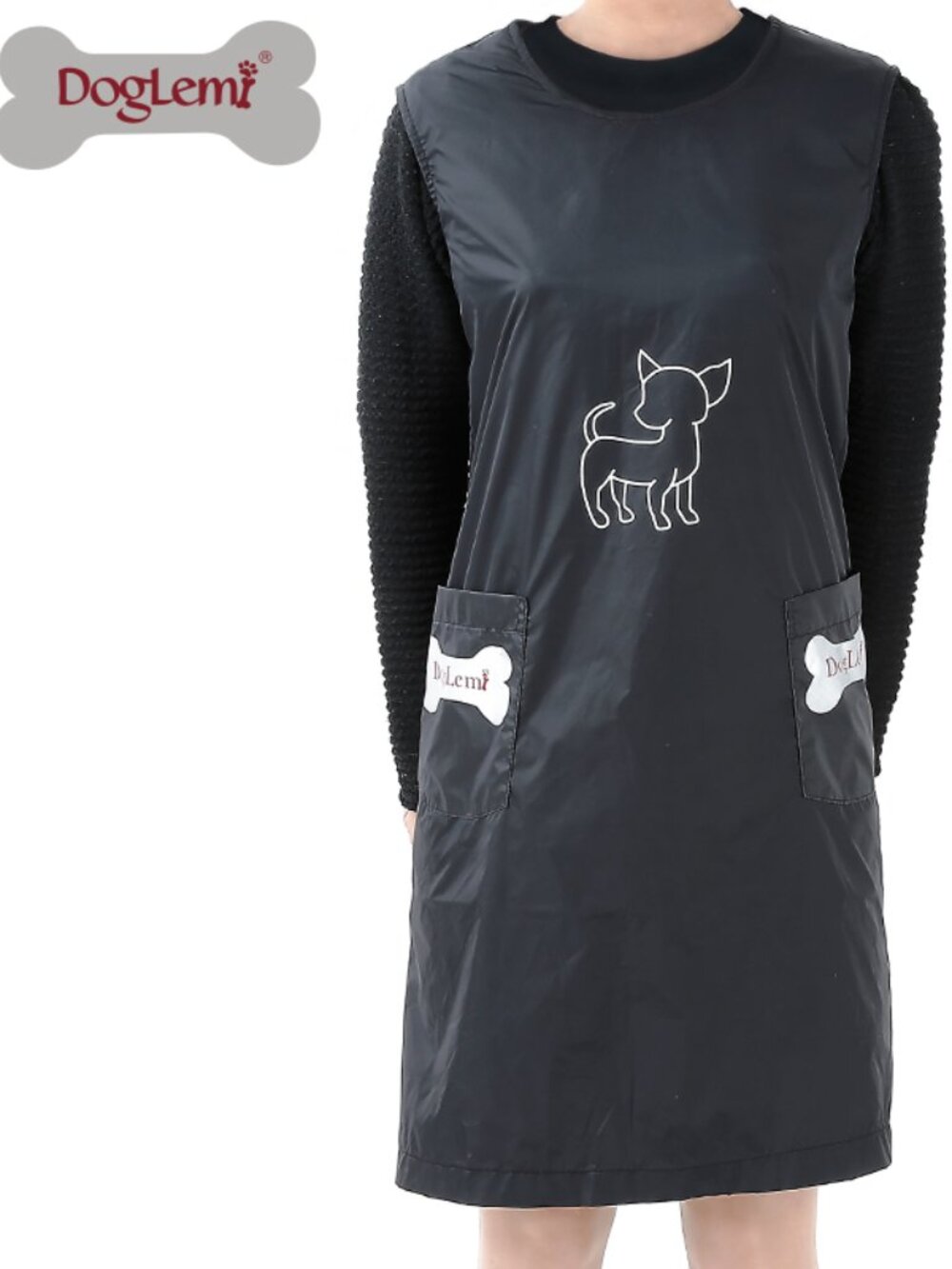 Dog Lemi Black Sleeveless Nylon Apron For Groomers Waterproof Pockets Size-M